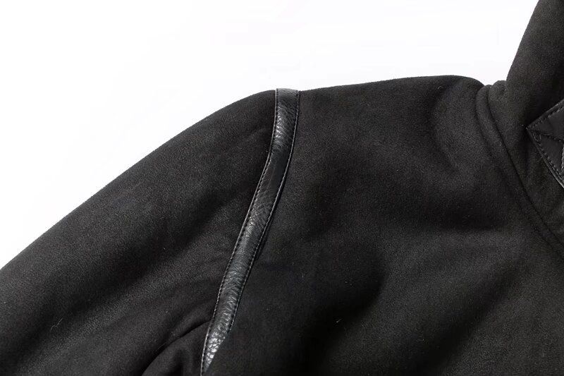 Giacca da donna in similpelle e montone – Cappotto streetwear reversibile con collo in pelliccia staccabile (nero/marrone, XS-L) | Stile biker oversize_voghion.com