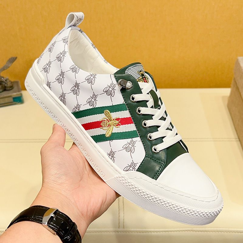Fuguchi Echt Leren Heren 2025 Zomer Little Bee Ademende Sneakers Stretch Band Casual Witte Luie Schoenen Heren_voghion.com