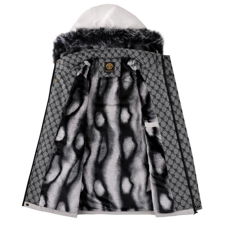 Herrenbekleidung Verdickte Baumwolljacke Verdickter Fleece-gefütterter Wintermantel mit abnehmbarer Kapuze, lässige Reißverschlussjacke für kaltes Wetter (Schwarz/Weiß)_voghion.com