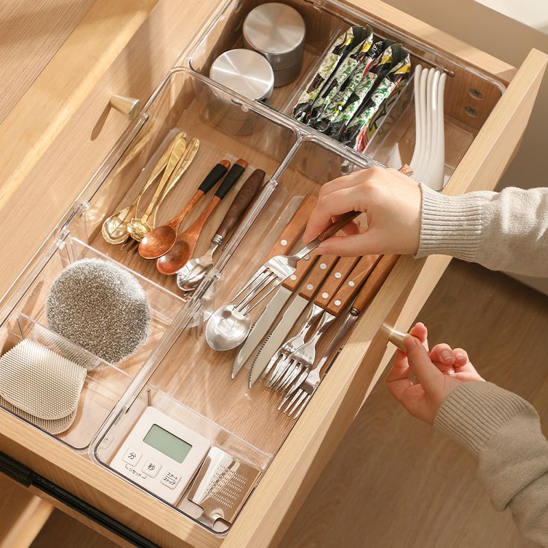 Transparent drawer with expandable storage partition organizing box, kitchen utensil classification storage, cosmetics_voghion.com