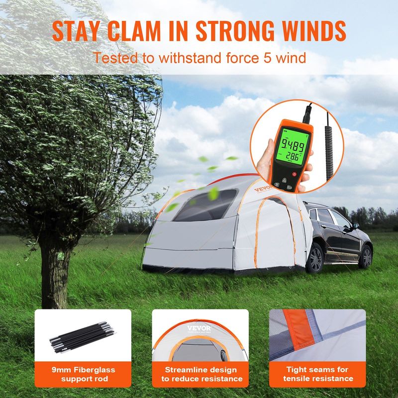 VEVOR SUV Camping Tent, 8'-8' SUV Tent Attachment for Camping with Rain Layer and Carry Bag, PU2000mm Double Layer Truck Tent, Accommodate 6-8 Person,_voghion.com