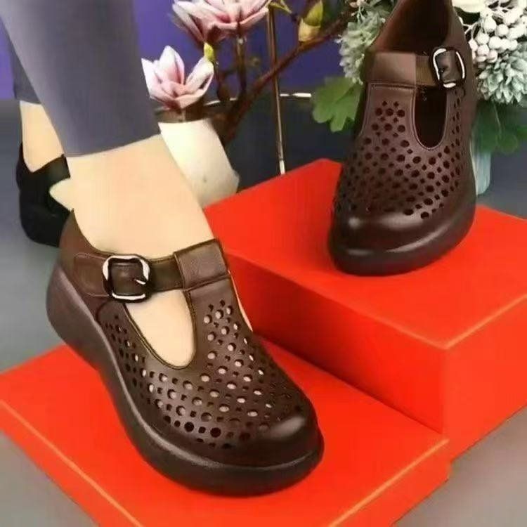 Sandali romani in morbida pelle da donna, scarpe traspiranti con fori cavi, suola morbida antiscivolo, scarpe da mamma di medie dimensioni, scarpe singole in rete_voghion.com