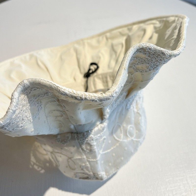2025 Summer Thin Bucket Hat Women's Lace Embroidered Sun Hat Big Eaves UV Protection Sun Hat_voghion.com