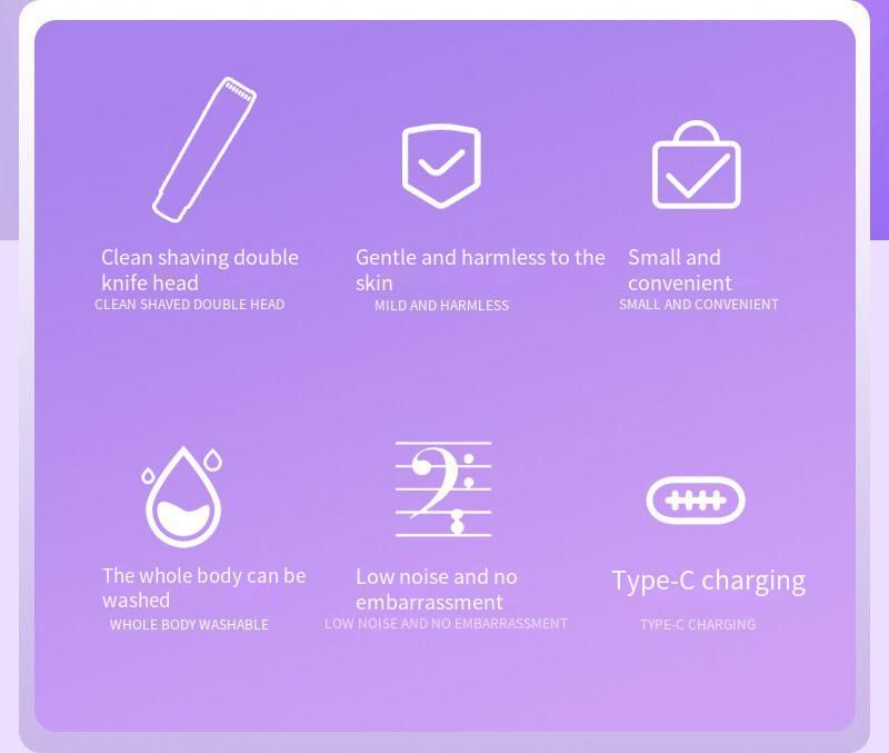 Rasoio elettrico per la rimozione dei peli delle ascelle e delle zone intime del corpo intero, a doppia testina, USB, per donna_voghion.com