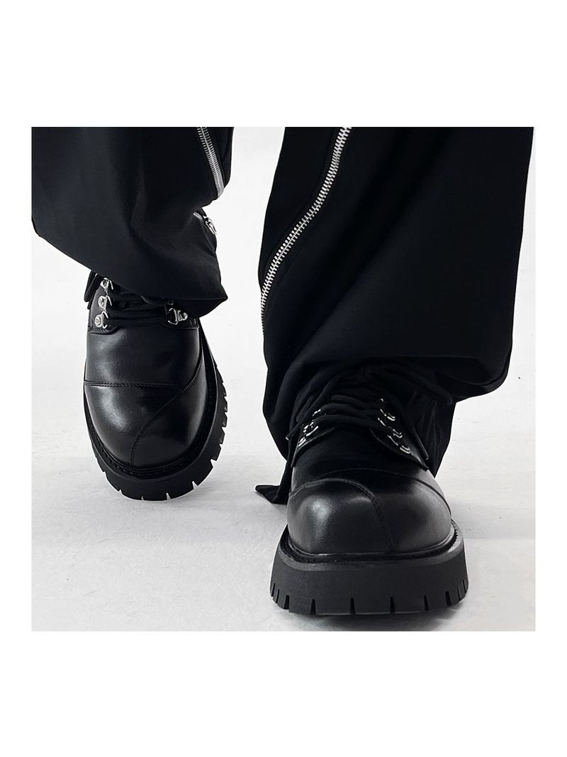 Authentic British Style Round Shoelace Trendy Small Leather W Thick Sole Increased Japanese-Style Retro Black Big Toe_voghion.com