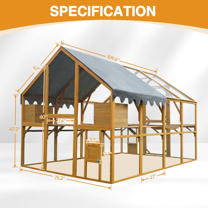 Outdoor Yellow Chicken Coop Enclosures 110" Large Kitten Playpen,Upgrade Waterproof Cover_voghion.com