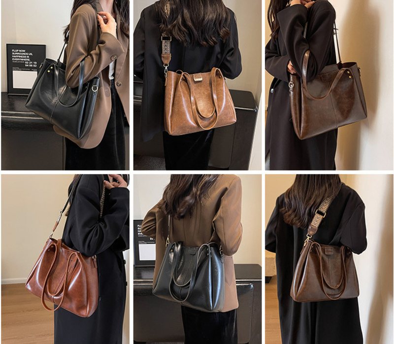 Large capacity commuting tote bag 2024 new handbag texture wide shoulder strap crossbody bag single shoulder bag_voghion.com