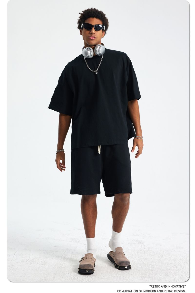 Große, kurze Version, lockeres Herren-Kurzarm-T-Shirt, nahtlos, große Herrenbekleidung_voghion.com