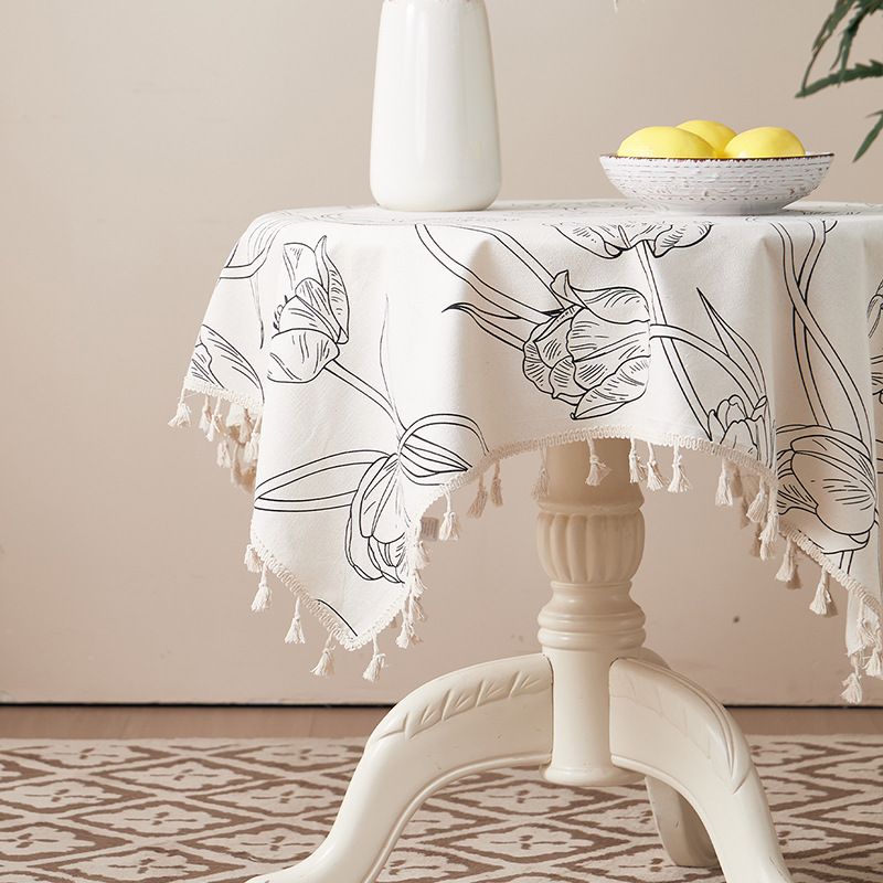Tulip Print Poly-Cotton Tablecloth – Stylish & Durable Cover For Dining Table, Coffee Table, Or Kitchen Counter | Heat-Resistant & Anti-Slip_voghion.com