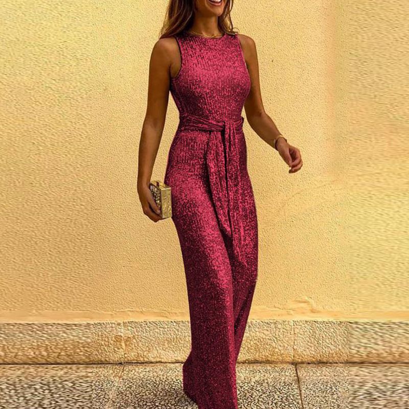Mono de mujer con cuello redondo, sin mangas, personalizado, con lentejuelas y lunares plateados_voghion.com