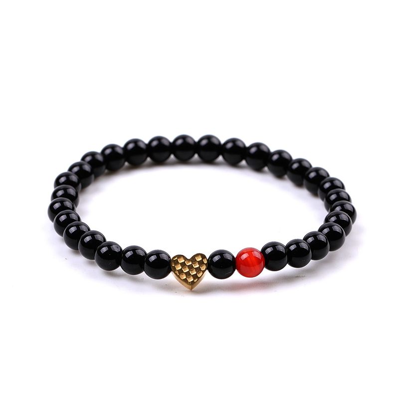 Stainless Steel Peach Heart Bracelet - Red Agate Couple Set, Matching Beaded Jewelry For Men & Women_voghion.com