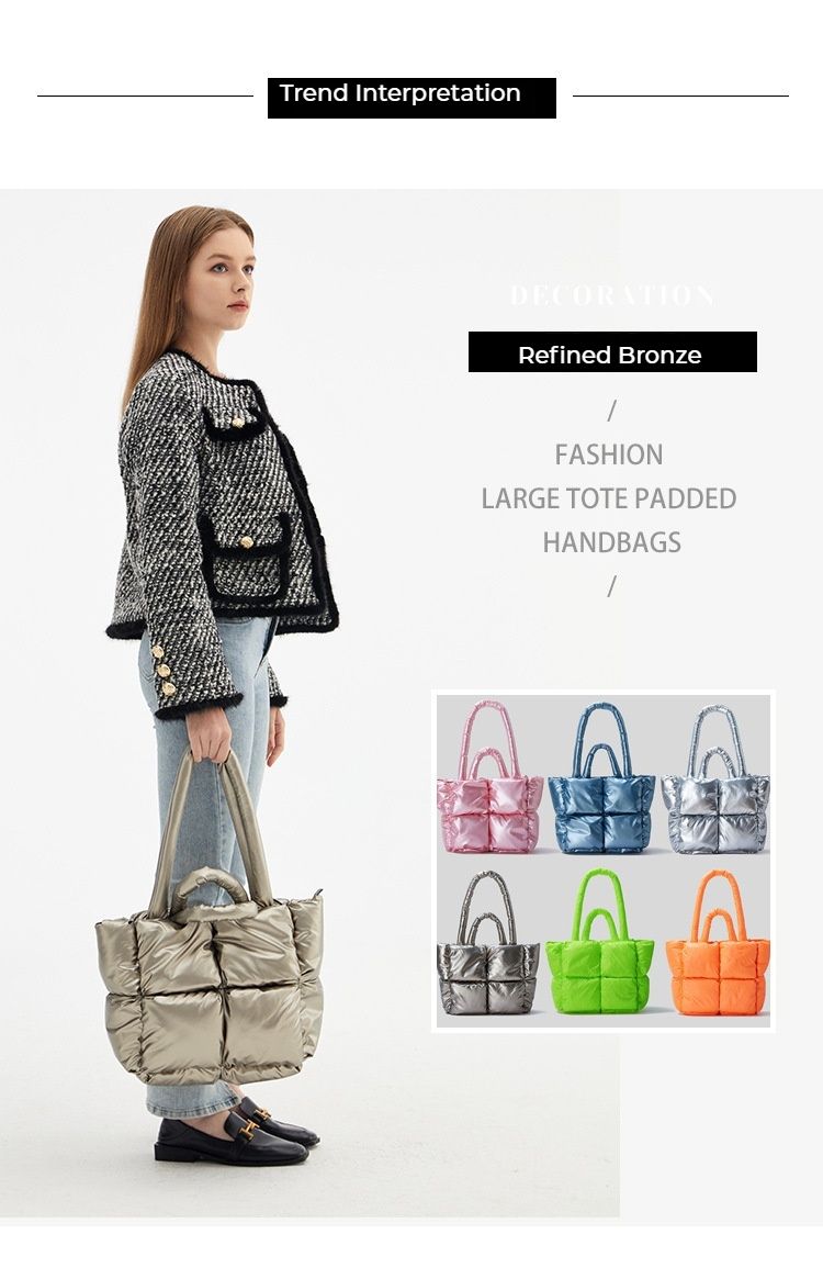 Borse, Nuovi modelli sul mercato, Alta qualità, Alla moda, Classiche borse da donna in piumino, Semplice spazio tinta unita, Morbide borse a tracolla imbottite a quadri_voghion.com