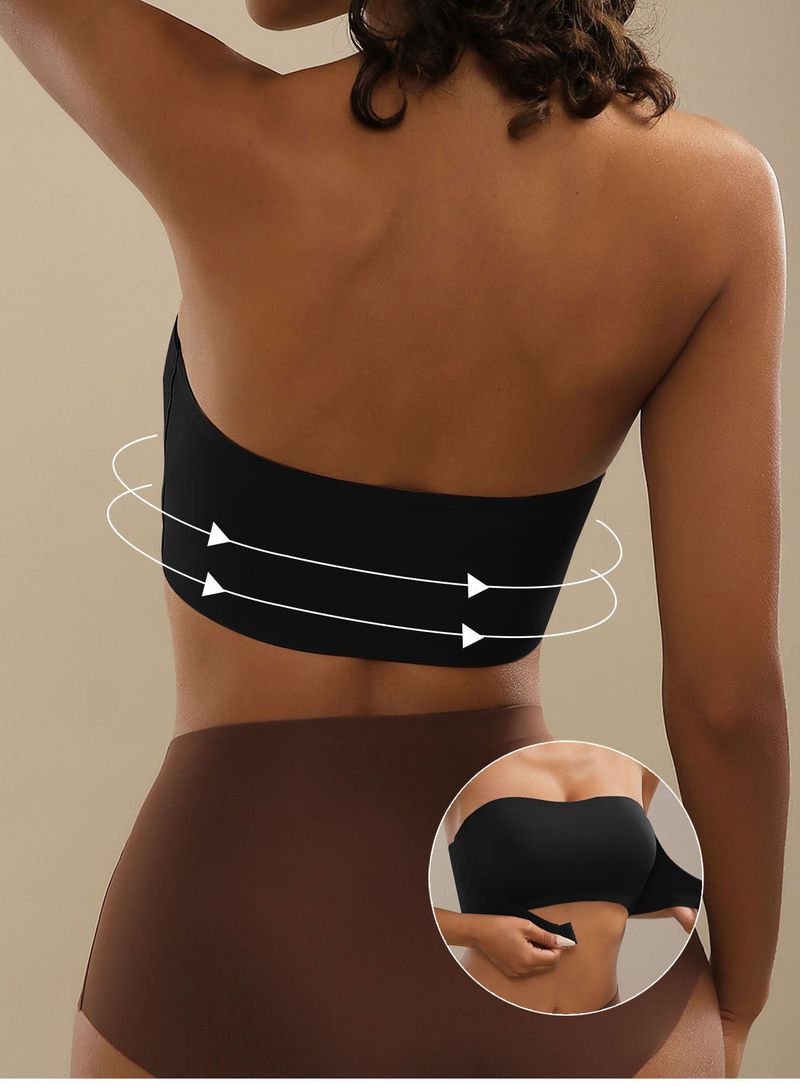 Reggiseno bustier senza spalline con chiusura frontale, push-up senza cuciture, con leggera imbottitura, senza ferretto, comfort, tessuto in nylon liscio e traspirante_voghion.com