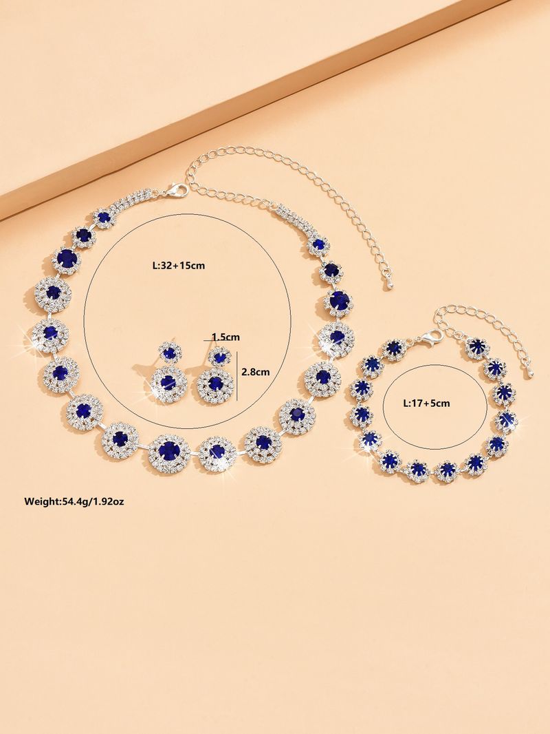 Set di gioielli da donna, moda sposa abito da sposa gioielli collana orecchini bracciale zaffiro blu semplice abito accessori_voghion.com