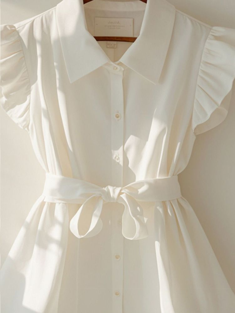 Damenbekleidung Superschönes, einzigartiges kleines Hemd, Damentemperament, schöne Fee, kleine fliegende Ärmel, Top, Taille, weißes Hemd, Sommer_voghion.com