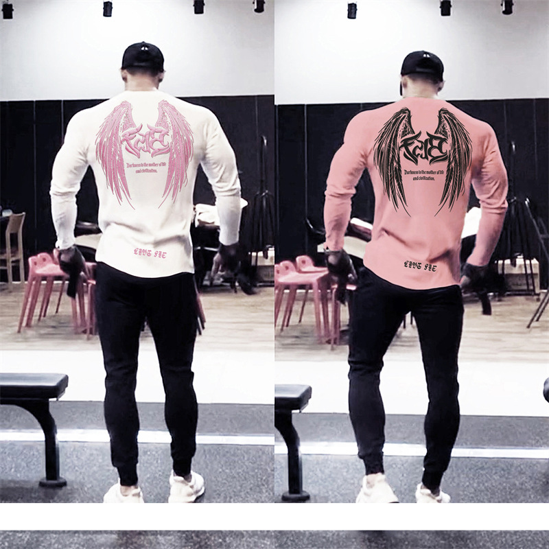 Ropa para hombre Camiseta ajustada para hombre Camiseta con estampado de alas grandes Camiseta informal de manga larga holgada y transpirable con cuello redondo_voghion.com
