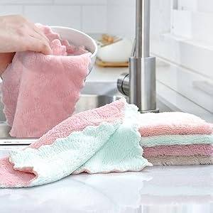Cleaning Cloths Kitchen Towels Microfiber Washcloths Lint Free Dish Cloth Reusable Dishtowels Household 10"x10", Pack of 5 _voghion.com