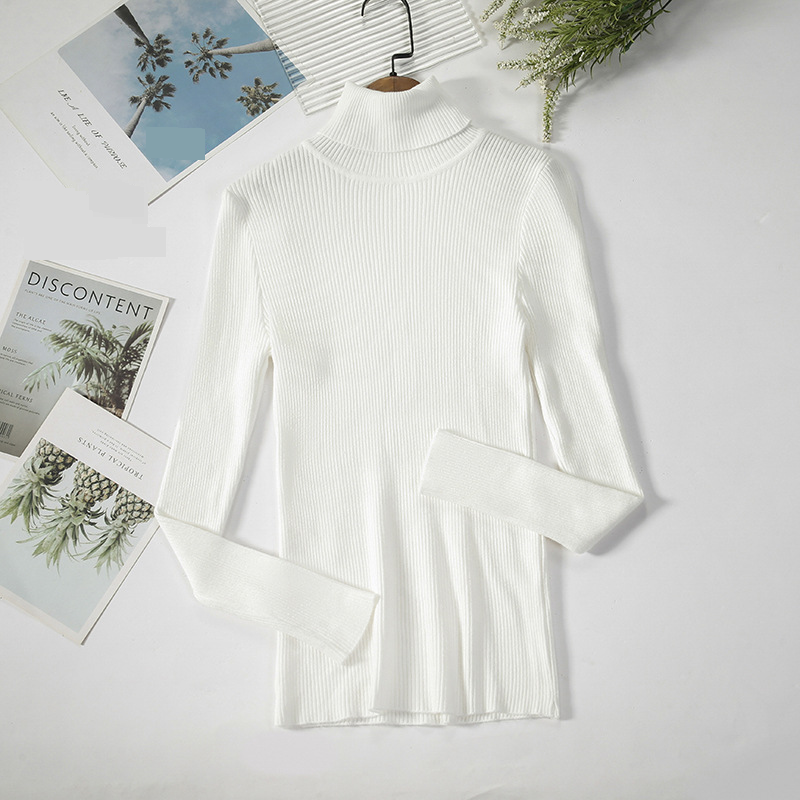 Maglione a collo alto a maniche lunghe da donna, maglione coreano tinta unita (24 colori in stock) maglione lavorato a maglia_voghion.com