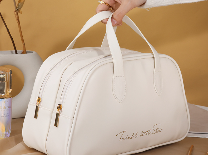 Women's Bags Double layer cosmetic bag PU leather large capacity travel storage bag waterproof toiletry bag niche high value portable storage bag_voghion.com