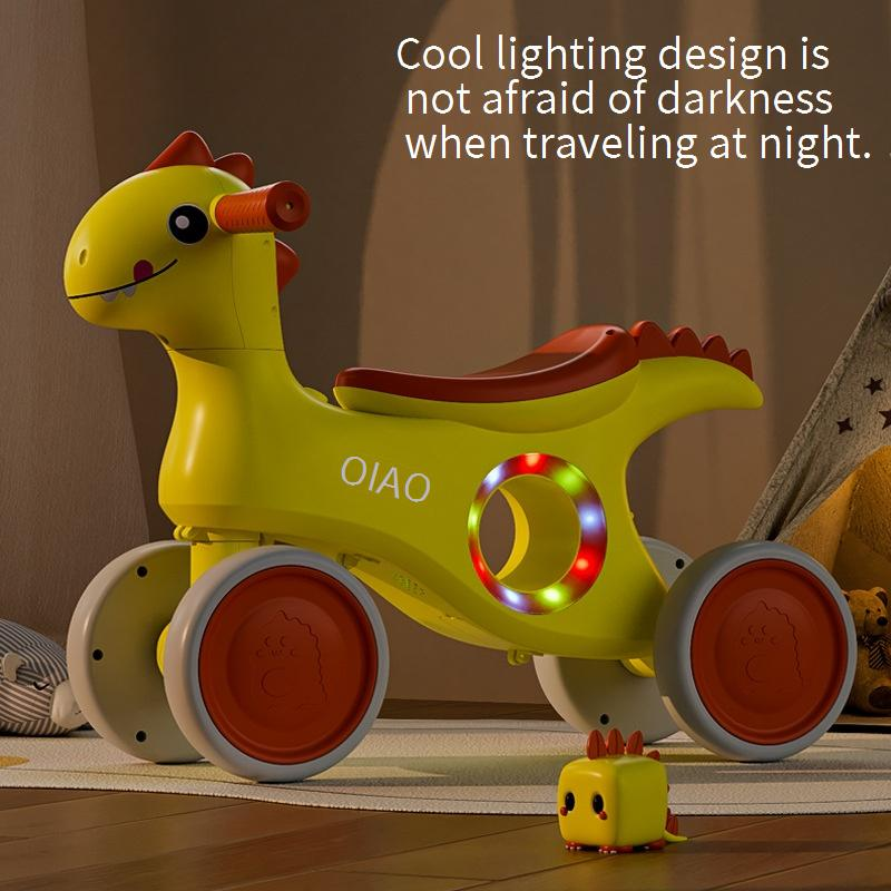 Leichter Kinderwagen mit vier Rädern, Dinosaurier-Roller, Jo-Jo-Auto, Baby-Balance-Auto, Kinder-Lauflernwagen, Rollover_voghion.com