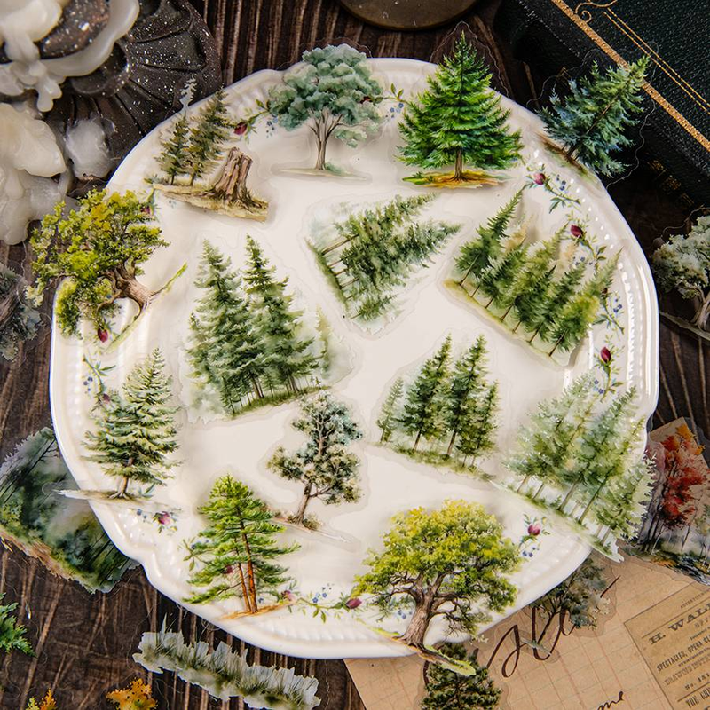 25 Pieces/set Forest Animal And Stone PET Craft Collage Substrate, Flash Treatment, Animal Printing Self-adhesive Decoration, Used For DIY_voghion.com