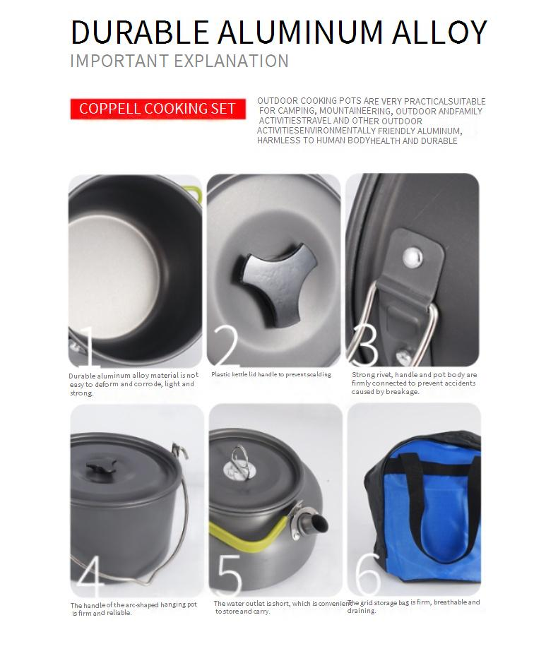 Camping Cookware Set - 5-6 Person Non-Stick Pot & Kettle For Outdoor Picnics & Road Trips (Complete Family Cooking Kit)_voghion.com
