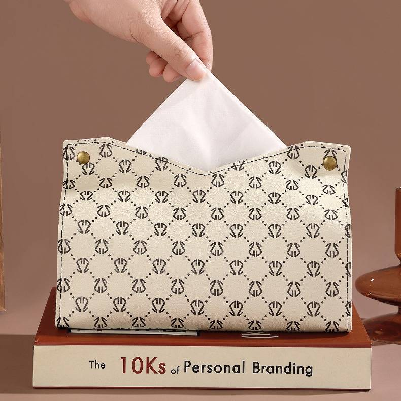 Bolsa de pañuelos de cuero con estampado retro, caja de papel para mesa de centro, caja de pañuelos para coche, caja de papel engrosada y agrandada_voghion.com