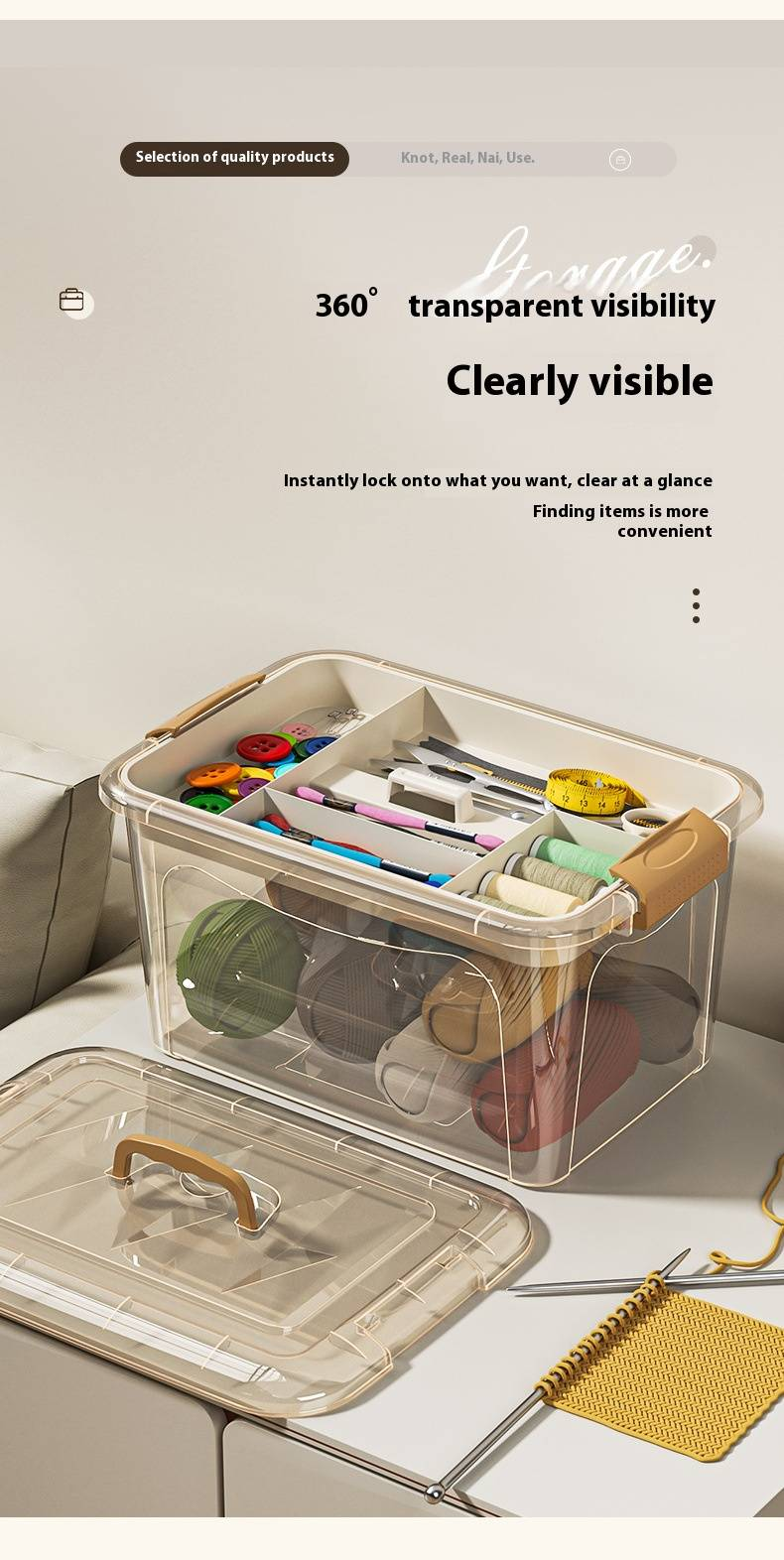 Plastic Sewing Organizer Box – Minimalist Storage For Needles, Threads & DIY Tools (Small/Medium/Large, Cream & Tea Transparent)_voghion.com