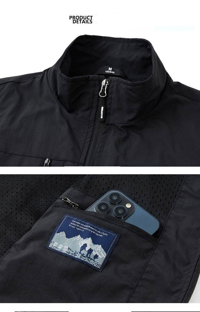 Gilet leggero multiuso da uomo con tasche multiple - Giacca casual ad asciugatura rapida per pesca ed escursionismo (verde militare, cachi, beige, nero, blu navy)_voghion.com