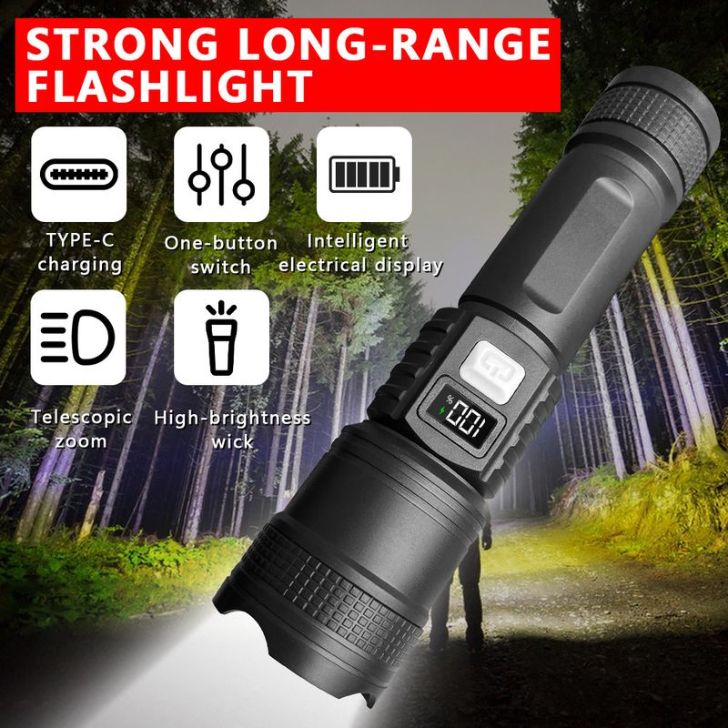 Grenzüberschreitende, gefragte Teleskop-Zoom-Taschenlampe mit multifunktionalem Digitaldisplay, langlebigem Akku und ultraheller Leuchtkraft_voghion.com