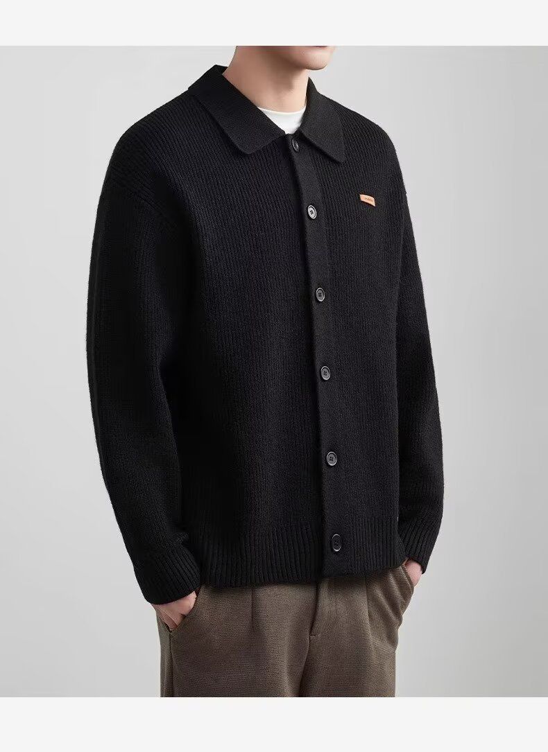 Herren Leichter Polo-Revers-Cardigan – Business Casual Strickpullover (Schwarz/Grau/Apricot, Größen M-XXXL)_voghion.com