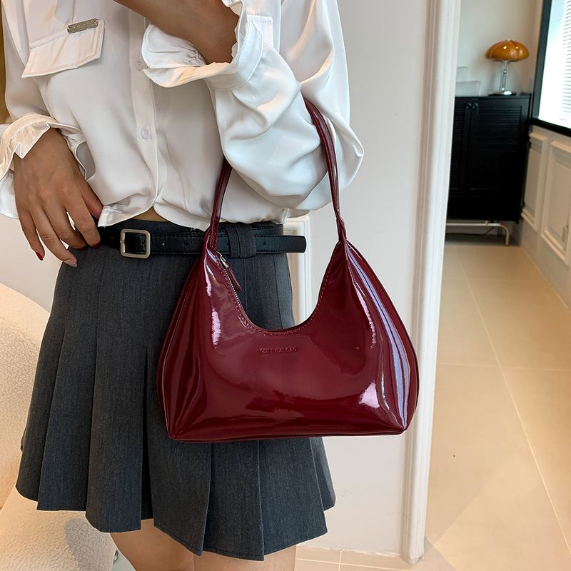 Borsa a tracolla in pelle verniciata da donna, versatile, alla moda, con tracolla, hobo, con cerniera, piccola borsa da ragazza_voghion.com