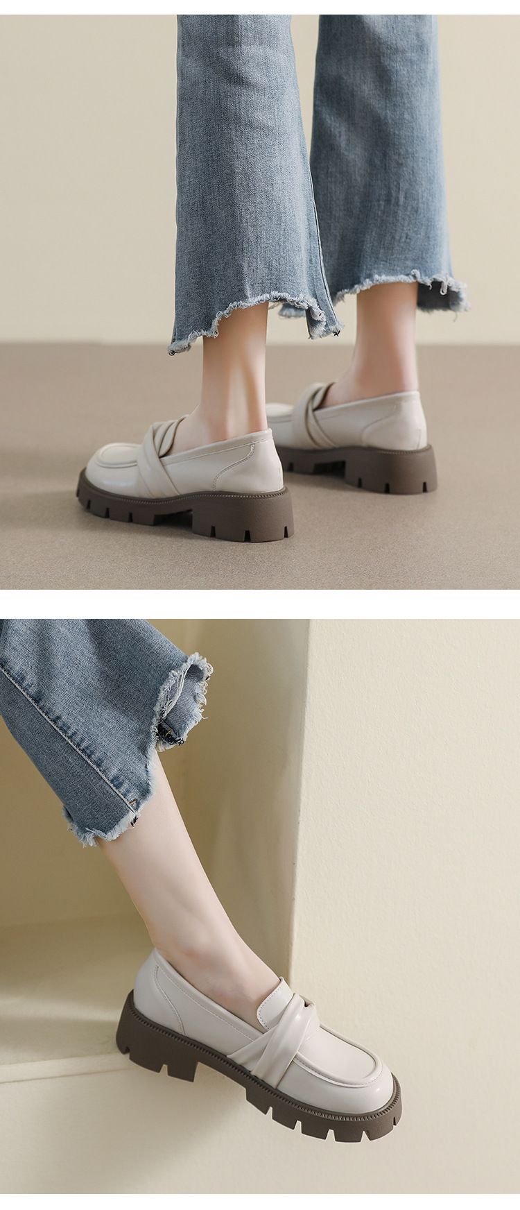 Platform Loafers Women's One-pedal Black Retro Small Leather Shoes College Style Soft-soled Single Shoes_voghion.com