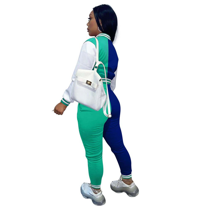 Farblich passendes Jackenset für Damen mit Revers und langen Ärmeln, zweiteiliger Baseballanzug_voghion.com