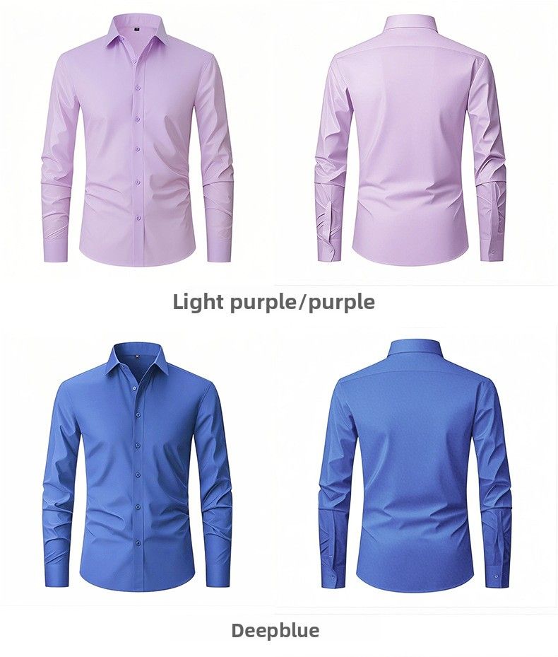 Cross-border Men's Four-sided Elastic Solid Color Non-ironing Large-size Shirt Anti-wrinkle Business Hot-selling European And American Shirts_voghion.com