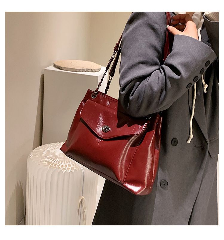 Borse Nuova Texture Pelle di Cera Olio Supporto Extra Large Donna Monospalla Moda Versatile Borsa a Tracolla_voghion.com