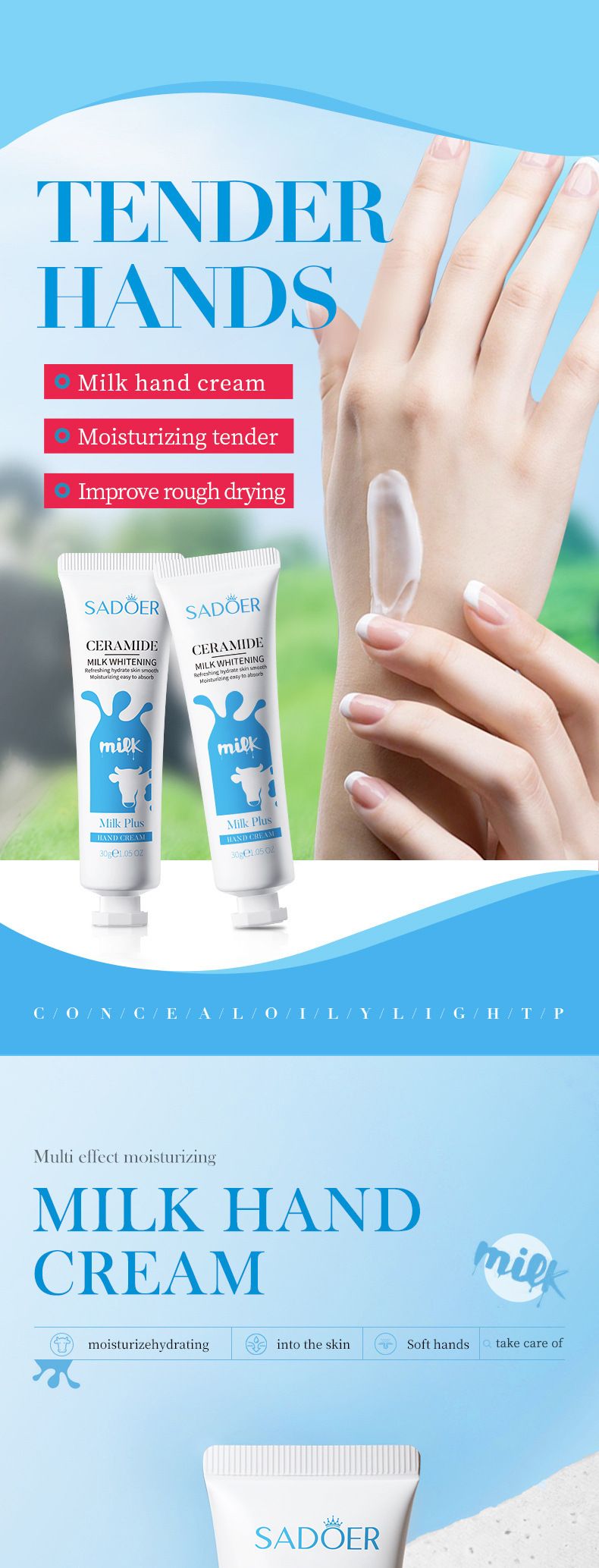 SADOER Milk Double Moisturizing Hand Cream 30g Moisturizing Moisturizing Refreshing Non-greasy, Small Hand Cream_voghion.com