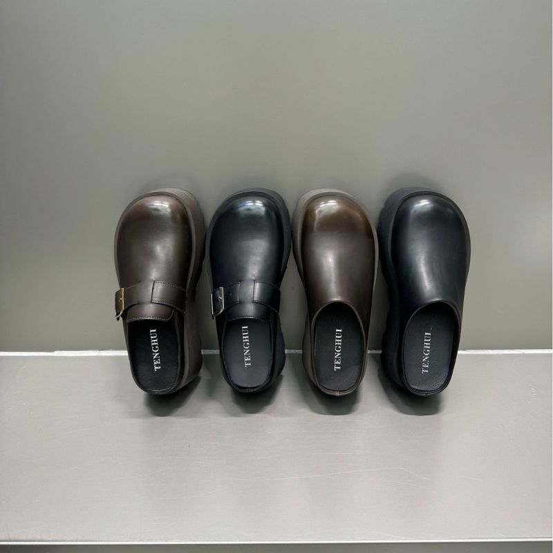 Lässige, faule Halbschuhe, leichte Slipper mit Biskuitkuchen und dicker Sohle, kleine Lederschuhe mit großem Zeh und einem Fuß,_voghion.com