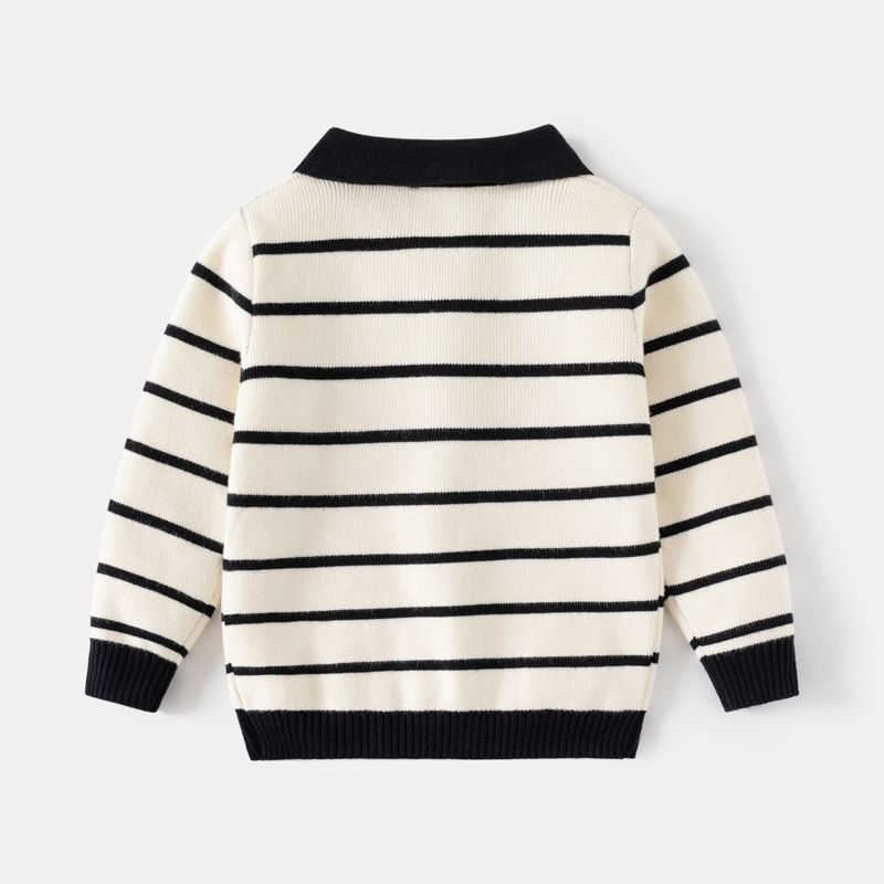 Höstnyhet Pojkkrage Randig Tröja Välj Storlek Köp Kläder Barn Enkelt Lager Kärnspunnet Garn Tecknat_voghion.com