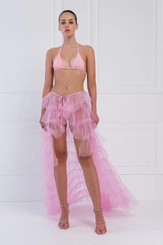 Flowy High-Waisted Tiered Skirt – Oversized Ruffle Hem With Soft Tulle & Cotton Blend Elegant Mesh Pleated High Waist Skirt With Large Skirt_voghion.com