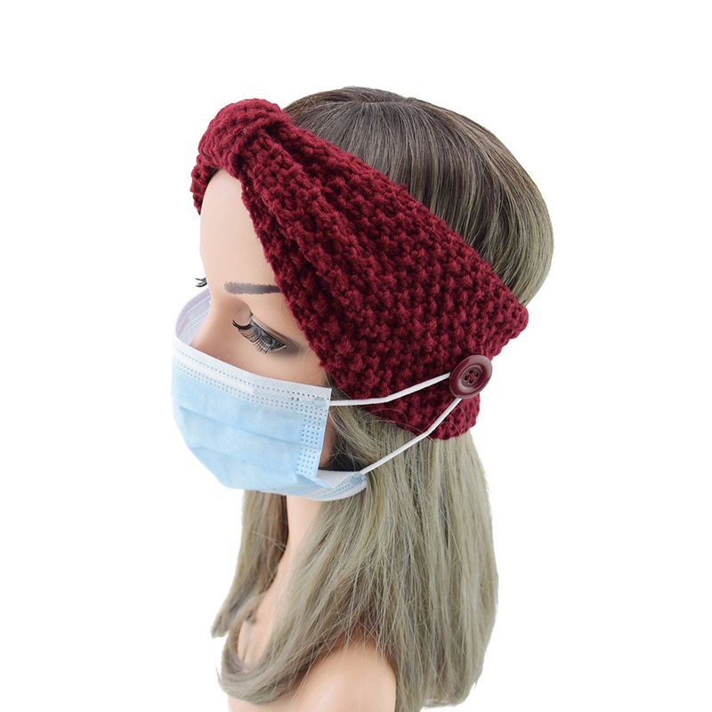 Mask Anti-Strangle Button Knitted Corn Kernel Bowknot Yarn Sports Ear Protection Headband_voghion.com