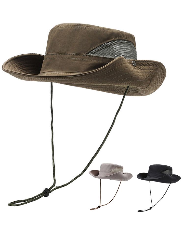 Fashion Summer Men Bucket Outdoor UV Protection Wide Brim Panama Safari Hunting Hiking Casual Sun Cap Beach Sunscreen Fisherman_voghion.com