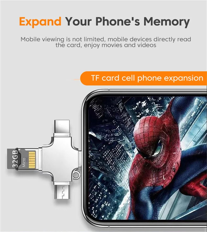 4 in 1 Reader 3.0 Type C -sovitin USB IOS Micro TF Card OTG-muunnin PC IPhone Samsung Xiaomi Huawei_voghion.com