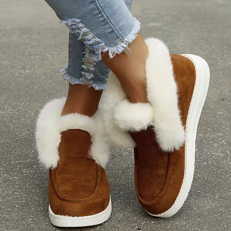 Women’s Shoes solid color suede cotton shoes casual snowshoes low velvet women's cotton shoes_voghion.com