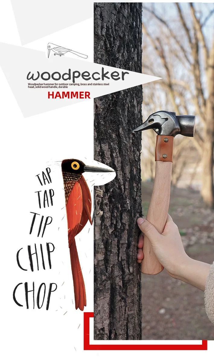 Woodpecker Messingkopf Tragbarer multifunktionaler Zelt-Überdachungs-Erdnagel Campinghammer_voghion.com