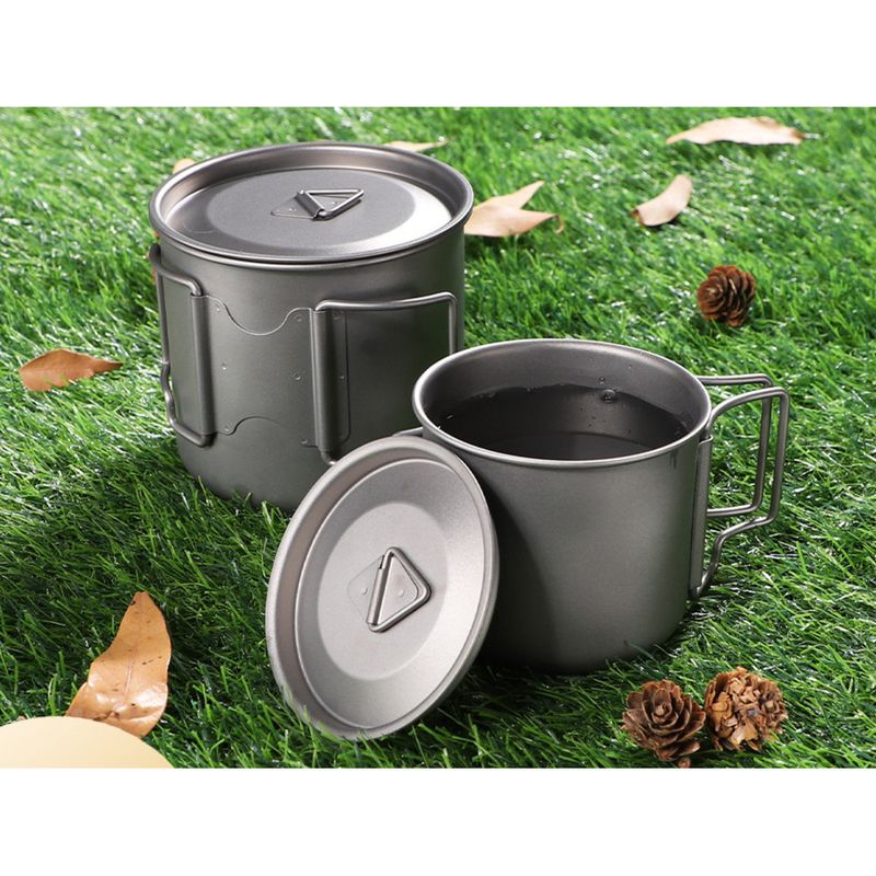 Camping mit Deckel, Outdoorbecher aus reinem Titan, tragbarer Campinggriff, faltbarer Becher, Reisewasserbecher_voghion.com