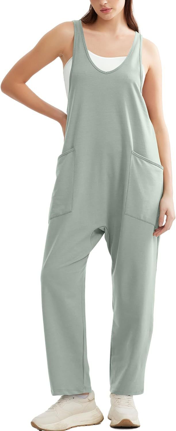Sommer-Jumpsuit aus Baumwolle für Damen – Ärmelloser Overall mit Taschen, lässiger, lockerer Schnitt | Streetwear-Mode | Leicht und atmungsaktiv_voghion.com