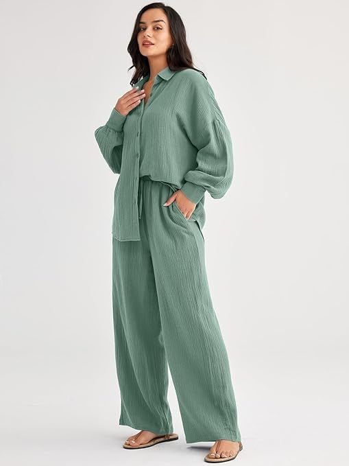 Women's Clothing Fashion Suits Loose Casual Tops Wide Leg Pants Cotton And Linen Two Piece Suits For Women_voghion.com