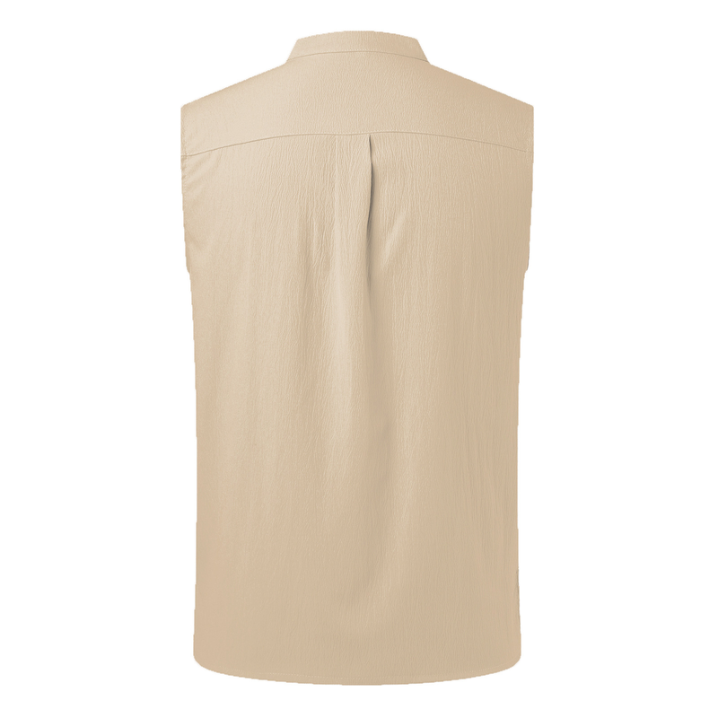 Vêtements pour hommes printemps et été, nouvelle chemise sans manches semi-ouverte pour hommes, gilet décontracté d'extérieur pour hommes_voghion.com