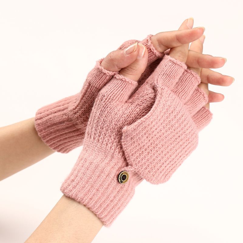 Striped Flip Top Woolen Warm Gloves Cross-border New Half Men's Women's Autumn And Winter Student Writing Exposed Finger_voghion.com